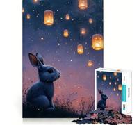 Puzzle Coniglio sotto le lanterne di notte per adulti, 1000 pezzi, gioco intelligente, tranquillo, con un motivo rilassante da assemblare, (38x26cm)