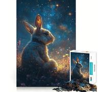 Puzzle "Coniglio sotto un cielo stellato" per ragazzi, 1000 pezzi, rievoca, migliora, calma, relax, ritaglio chiaro, collezione artistica (50x75cm)