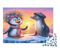 Puzzle Coppia di Pinguini Romantico Tramonto 1000 Pezzi 70x50cm Carta Riciclata per Adulti Gioco Divertente Stimolante Attività Casa Regalo dai 12 Anni