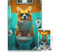 Puzzle Corgi che legge sul water, 1000 pezzi, gioco educativo per la concentrazione mentale, idea regalo speciale commovente, dimensioni 38x26cm
