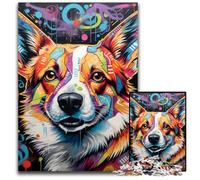 Puzzle Corgi Graffiti per adulti, puzzle in legno da 1000 pezzi per adulti, rompicapo impegnativo per adolescenti, divertente serata di giochi in famiglia 50x75CM/19,68x29,52 pollici