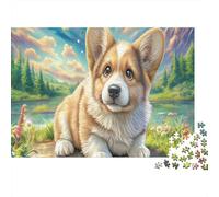 Puzzle Corgi Sits in Spring Meadow with Pink Flowers 1000 Pezzi Per Gioco Familiare - Pet Adulti Per, Rilassamento Di Giochi, Pratica Parete Da Decorazione E Regalo 52x38cm/1000pcs