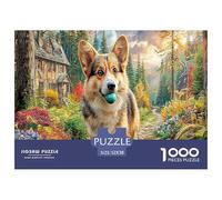 Puzzle Corgi sul tapis roulant per adulti e bambini: Corgi con palla blu 1000 pezzi Giochi educativi per decorazioni murali 52x38 cm/1000 pezzi