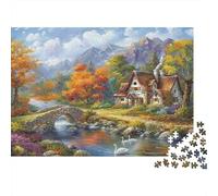 Puzzle Cottage by Stone Bridge in Autumn Countryside 1000 Pezzi Per Gioco Familiare - Per Adulti, Rilassamento Di Giochi, Parete Da Decorazione E Regalo 70x50cm/1000pcs