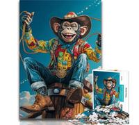 Puzzle Cowboy Monkey da 1000 pezzi per adolescenti, modelli da assemblare, attività divertenti da fare a casa, regalo di compleanno, regali da viaggio 38x26cm
