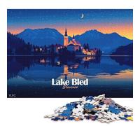 Puzzle creativi quadrati da 1000 pezzi del lago di Bled, Slovenia di notte, per adulti e puzzle in legno, gioco impegnativo, 1000 pezzi (75x50 cm)