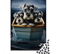 Puzzle creativi quadrati da 500 pezzi con cuccioli di Schnauzer e giro in barca per adulti e puzzle in legno, gioco educativo per adulti, 500 pezzi (52x38 cm)