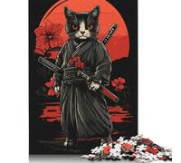 Puzzle creativo con gatto samurai giapponese, 100% in cartone riciclato, per adulti, regali di Natale, 1000 pezzi (26x38 cm)