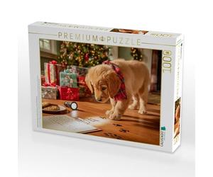 Puzzle, cucciolo di Natale alla ricerca di tracce davanti all'albero di | Un giovane cane insegue le impronte di zampe alla luce della torcia. 1000 pezzi. Dimensioni da sdraiato: 64 x 48 cm. Puzzle