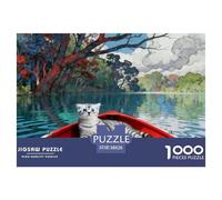 Puzzle Cute Cat 1000 Pezzi Per Bambini E Adulti, Puzzle Con Red Boat, Giocattolo Educativo, Regalo Per Adulti E Ragazzi 38x26cm/1000pcs