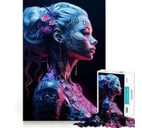 Puzzle Cyberpunk con ragazza dai fiori al neon per adulti, 1000 pezzi, gioco intelligente per interni, taglio netto, regalo perfetto (50x75cm)
