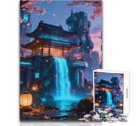 Puzzle cyberpunk del tempio giapponese con cascata per adolescenti, 1000 pezzi Esperienza di apprendimento attraverso il gioco Regalo sentito per occasioni speciali Dimensioni: 50x75cm