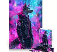 Puzzle Cyberpunk Neon Wolf da 1000 pezzi per adolescenti, stimolante per la mente, passatempo rilassante, facile da assemblare, regalo di Natale ideale (38x26cm)