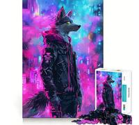 Puzzle Cyberpunk Neon Wolf da 1000 pezzi per adulti,gioco per potenziare la memoria,taglio di qualità professionale,attività di gruppo emozionante (38x52cm)
