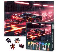 Puzzle Cyberpunk per adulti, 1000 pezzi, auto di lusso guida su strada bagnata con semafori rossi, motivo auto da corsa, sfide impossibili, 50 x 70 cm