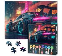 Puzzle Cyberpunk per adulti, 1000 pezzi, supercar su strada in una città illuminata da luci al neon, puzzle, puzzle impossibile, 50 x 70 cm