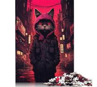 Puzzle Cyberpunk Street Cat Paint per adulti, puzzle impegnativi e stimolanti per uomini e donne, 1000 pezzi (75x50 cm)