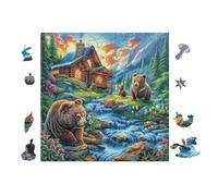 Puzzle Da 100 Pezzi Per Adulti Bear Family Forest Stream 28x28cm Adatto Ai Bambini Ottimo Per Interazione Genitori-Figli Migliora Concentrazione Dei Bambini