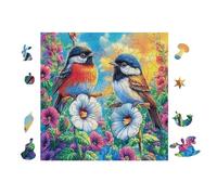 Puzzle Da 100 Pezzi Per Adulti Birds Perching on Flowers 28x28cm Livello Intermedio Ottimo Per Miglioramento Competenze Allenamento Pensiero Logico Regalo