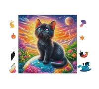 Puzzle Da 100 Pezzi Per Adulti Black Cat on Globe 28x28cm Taglio Alta Precisione Incastro Perfetto Senza Spazi Esperienza Montaggio Fluida Giochi Educativi