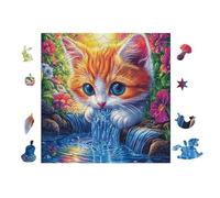 Puzzle Da 100 Pezzi Per Adulti Cat in Waterfall Forest 28x28cm Cartone Spesso Resistente Stampa HD Antistress Ideale Per Hobby Tempo Libero Casa Serate Familiari