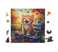 Puzzle Da 100 Pezzi Per Adulti Cat on Bench with Bird 28x28cm Puzzle Di Arteterapia Ottimo Per Salute Mentale Antistress Regolazione Emotiva Giochi Educativi