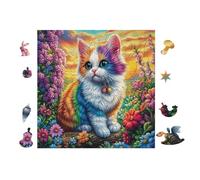 Puzzle Da 100 Pezzi Per Adulti Cat with Rainbow Fur 28x28cm Puzzle D'Arte Collezionabile Ottimo Per Hobbyisti Materiale Durevole Resistente Giochi Educativi