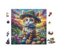 Puzzle Da 100 Pezzi Per Adulti Cat with Witch Hat 28x28cm Regalo Del Ringraziamento Perfetto Per Tempo in Famiglia Migliora Concentrazione Pazienza