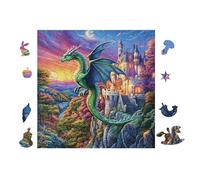 Puzzle Da 100 Pezzi Per Adulti Dragon with Castle And Flowers 28x28cm Durevole Riutilizzabile Regalo Di Compleanno Perfetto Per Amanti Del Puzzle Famiglia Amici