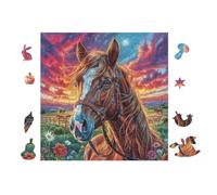 Puzzle Da 100 Pezzi Per Adulti Horse in Flower Meadow 28x28cm Adatto Ai Bambini Ottimo Per Interazione Genitori-Figli Migliora Concentrazione Dei Bambini
