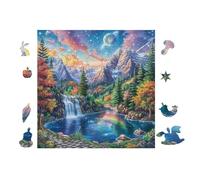 Puzzle Da 100 Pezzi Per Adulti Mountain Waterfall with Rainbow 28x28cm Cartone Spesso Resistente Stampa HD Antistress Ideale Per Hobby Tempo Libero Casa Serate Familiari
