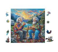 Puzzle Da 100 Pezzi Per Adulti Old Men Drinking Tea 28x28cm Puzzle Antistress Per Impiegati D'Ufficio Ottimo Per Rilassamento Dopo Il Lavoro Hobby Regalo