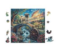 Puzzle Da 100 Pezzi Per Adulti Pug Puppy with Windmill 28x28cm Ecologico Sicuro Non Tossico Perfetto Per Uso Familiare Adatto A Tutte Le Età Giochi Educativi
