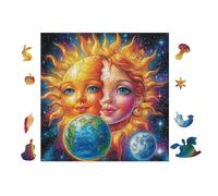 Puzzle Da 100 Pezzi Per Adulti Sun And Moon Faces with Earth 28x28cm Livello Intermedio Per Miglioramento Competenze Ottimo Per Allenamento Pensiero Logico