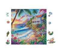Puzzle Da 100 Pezzi Per Adulti Tropical Beach Cottage 28x28cm Regalo Di Pensionamento Per Anziani Ottimo Per Salute Cerebrale Allenamento Della Memoria