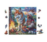 Puzzle Da 100 Pezzi Per Adulti Wolf with Native American in Flower Forest 28x28cm Durevole Riutilizzabile Regalo Di Compleanno Perfetto Per Amanti Del Puzzle Famiglia Amici