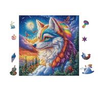 Puzzle Da 100 Pezzi Per Adulti Wolf with Rainbow Fur in Mountain Forest 28x28cm Puzzle Professionale Per Appassionati Qualità Premium Incastro Perfetto Senza Sbavature