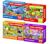 Puzzle da 100 Pezzi per Bambini 3 4 5 Anni - Set di 4 Puzzle da Pavimento Giganti - Impara Animali e Insetti della Foresta Oceanica - Giocattoli Educativi per Ragazzi e Ragazze dai 6 ai 7 Anni
