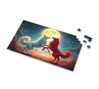 Puzzle da 100 pezzi per bambini, due lupi, bianco e rosso, in piedi sotto una luna piena, puzzle per adulti, puzzle da 750 pezzi per adulti (300 pezzi)