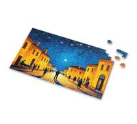 Puzzle da 100 pezzi per bambini Le persone si riuniscono in una città pittoresca sotto un cielo notturno stellato, puzzle per adulti da 750 pezzi per adulti (1000 pezzi)