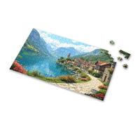 Puzzle da 100 pezzi per bambini, un pittoresco villaggio immerso in un lago sereno, circondato da maestose montagne, puzzle per adulti, puzzle da 750 pezzi per adulti (300 pezzi)