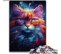 Puzzle da 1000 pezzi a colori con disegno di gatto, puzzle in cartone, interazione familiare e regalo divertente, design astratto vibrante (dimensioni 26x38cm)