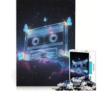 Puzzle da 1000 pezzi a forma di cassetta audio con farfalle nello spazio, gioco rompicapo, allena la mente e la manualità, ideale come decorazione da scrivania 38x26cm