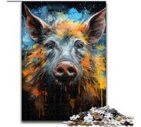 Puzzle da 1000 pezzi a forma di cinghiale acquerello per adulti, regali, giochi educativi fai da te con poster abbinato e foglio di quiz per età 14+ (50x75cm)