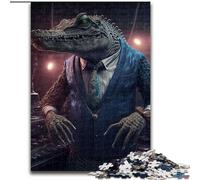 Puzzle da 1000 pezzi a forma di coccodrillo DJ in legno, idea regalo unica per la casa fai da te 50x75cm per adolescenti e famiglie, decorazione fai da te perfetta e sfida rompicapo