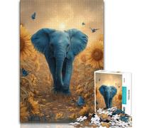 Puzzle da 1000 pezzi a forma di elefante con girasole, regalo per adulti, aiuta il cervello a esercitare i giocattoli avvincenti per coltivare la pazienza, ottimo regalo, 38x26cm