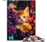 Puzzle da 1000 pezzi a forma di fiore e gatto, per adulti, giocattolo di intelligenza per giochi al chiuso in famiglia (dimensioni 26x38cm)