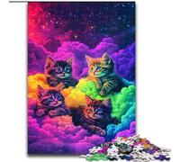 Puzzle da 1000 pezzi a forma di gattino colorato in legno, idea regalo per le feste, opera d'arte umoristica, opera d'arte dettagliata 50x75cm per compleanno, festa, Natale, Halloween