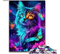 Puzzle da 1000 pezzi a forma di gatto al neon per adulti, regalo perfetto per compleanni, feste, decorazioni per feste spaziali (dimensioni 26x38cm)