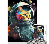 Puzzle da 1000 pezzi a forma di gatto astronauta giocattolo da parete ottimo regalo per i giochi gioco pratico con poster abbinato e foglio di quiz dimensioni 50x75cm